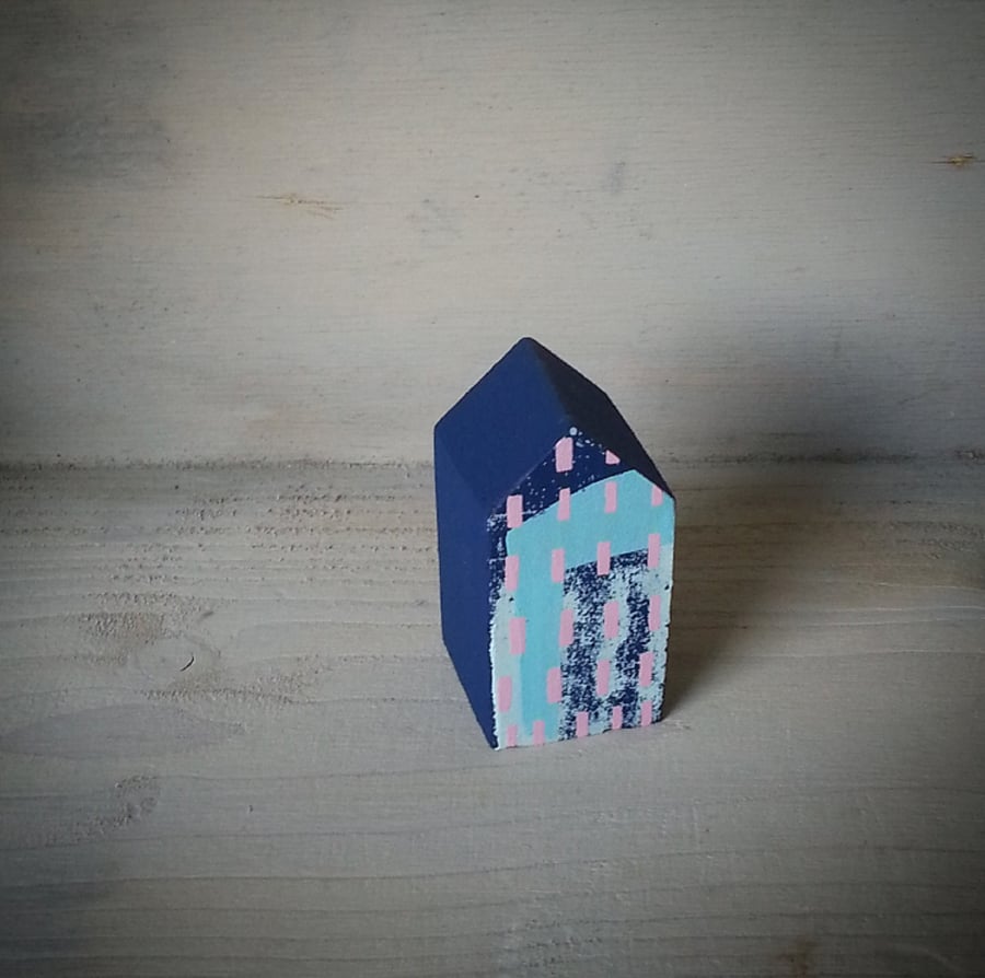 Miniature Wooden House, Little Painted House, House Ornament, Housewarming Gift