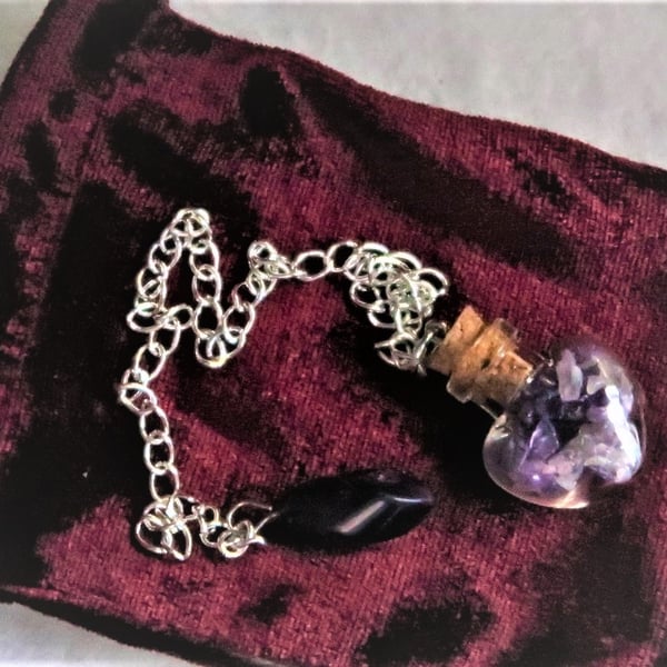 Amethyst Charm Bottle Pendulum with Velvet Pouch.