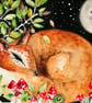 Mounted Original Woodland Resting Fox Whimsical Mushrooms Forest Full Moon Art - Image 2