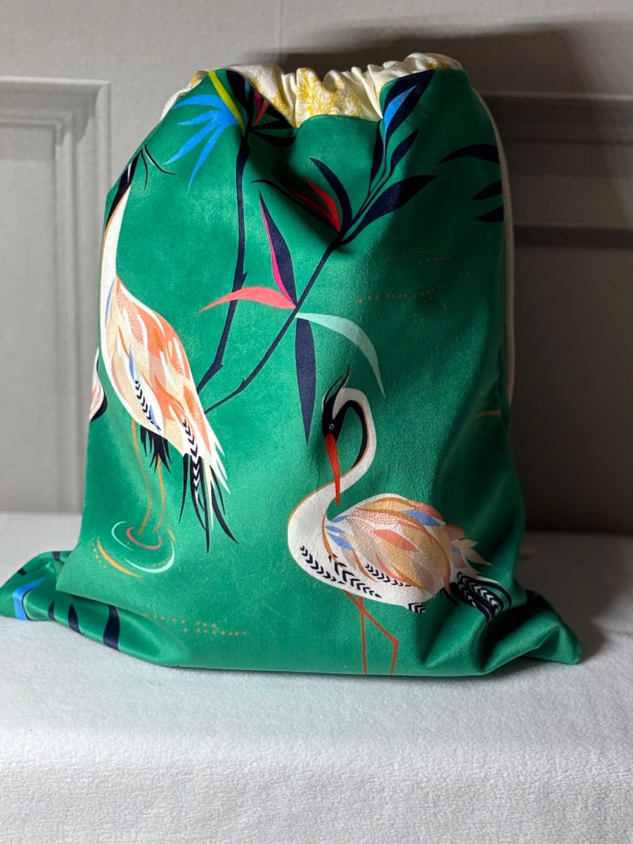 Velvet feel bird themed drawstring bag