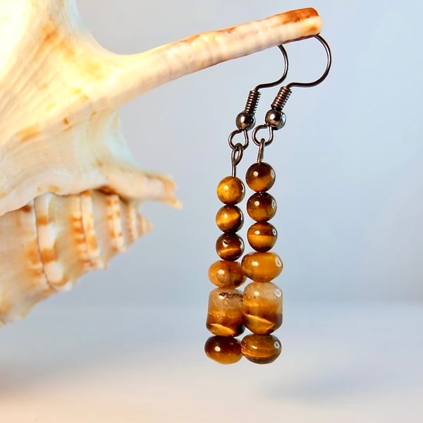 Tiger's Eye Earrings - Handmade In Devon