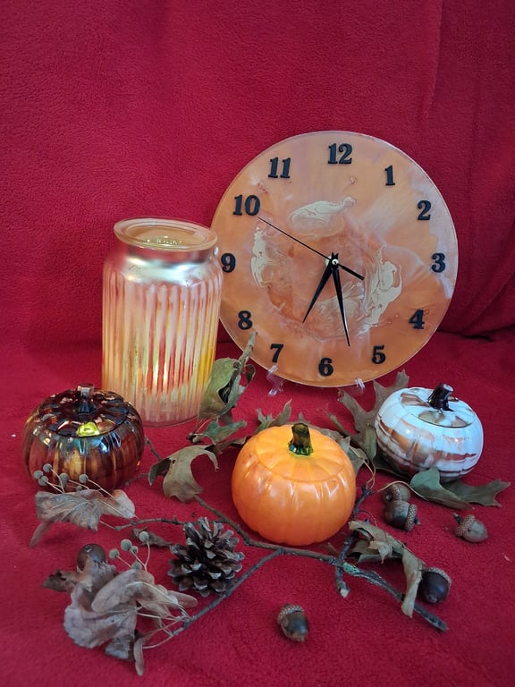 Handmade epoxy resin clock with hanger. Battery operated.