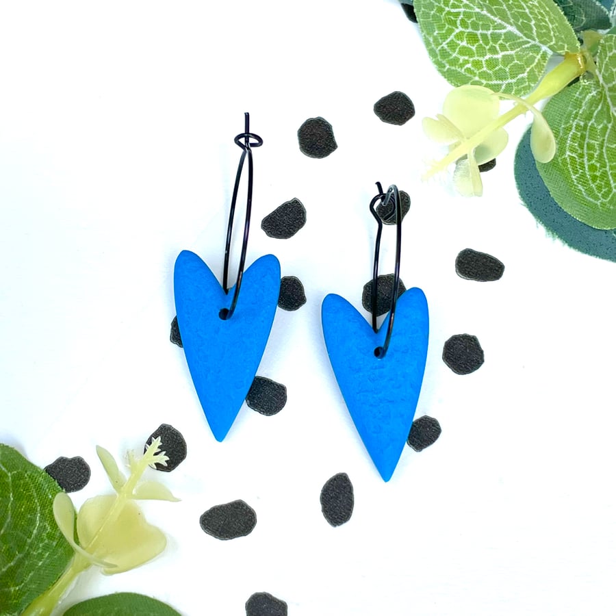 Blue heart hoop earrings 