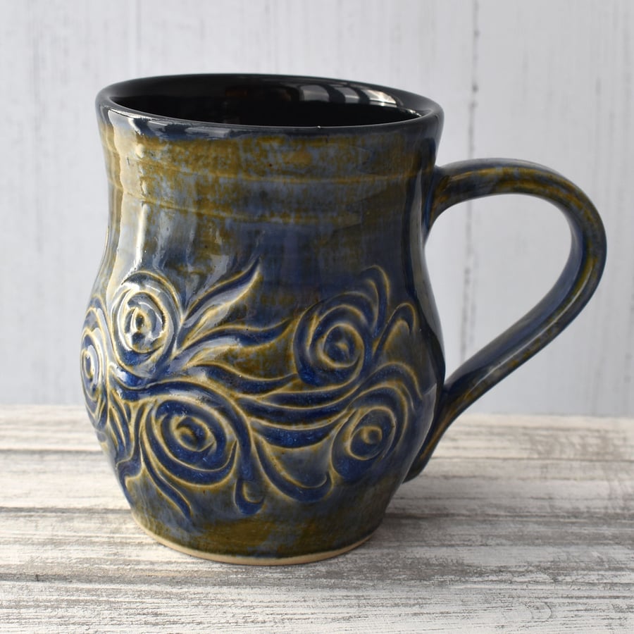 18-55 Brown and Blue Ceramic Stoneware Mug (UK postage included)