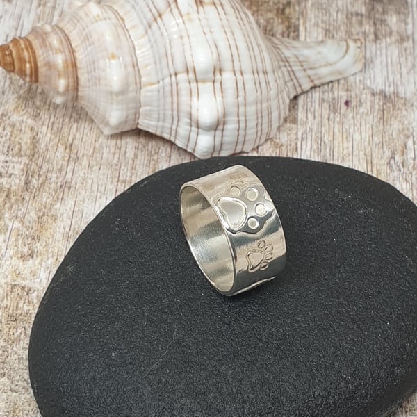 Sterling Silver 925 Paw Print Ring Full Hallmark