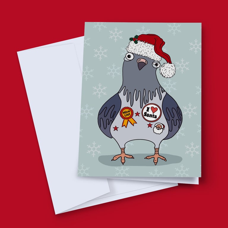 Funny Pigeon Christmas Card, Coo Coo for Santa, Nice List Pigeon