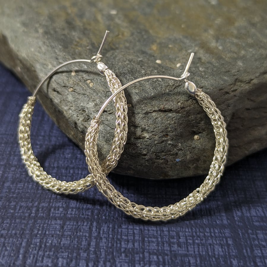 Fine Silver Woven Hoop Earings