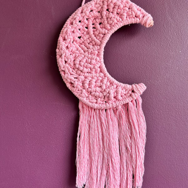 Macrame crescent moon, pink macrame moon , nursery wall decor, pink room decor, 