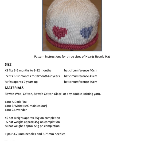 Hearts Beanie Hat PDF Knitting Pattern