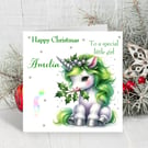 Personalised Cute Unicorn Child's Christmas Card. Design 3 Free Postage