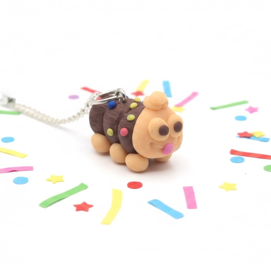 Caterpillar Cake Necklace, Miniature Food Chocolate Cake Jewellery