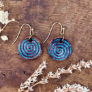 Handmade Ceramic Earrings: Blue Glazed Clay Dangle, Hypoallergenic Hooks, Swirly