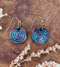 Handmade Ceramic Earrings: Blue Glazed Clay Dangle, Hypoallergenic Hooks, Swirly