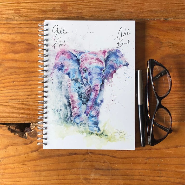 Baby Elephant Notebook, Jumbo Notepad, A5 Size, Spiral bound, Wildlife Art Noteb
