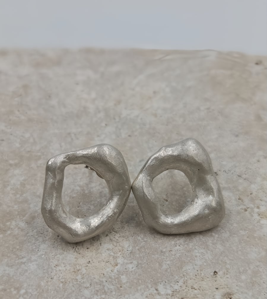 Molten Sterling Silver Stud Earrings – Handmade Minimalist Jewellery