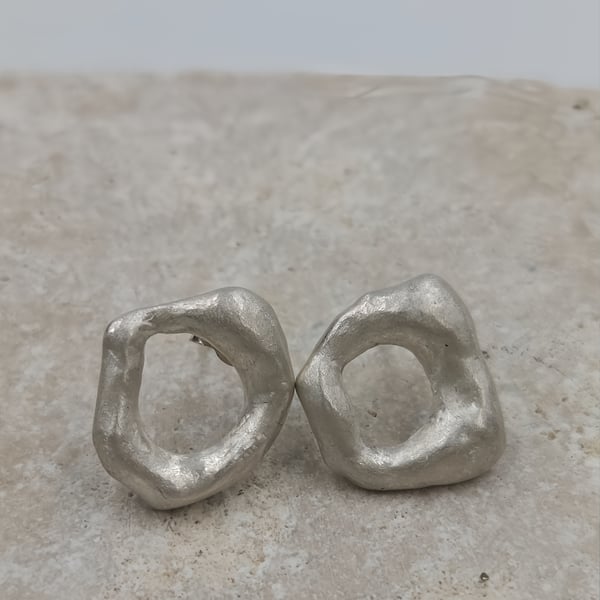 Molten Sterling Silver Stud Earrings – Handmade Minimalist Jewellery