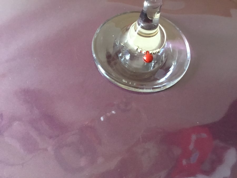 Red bell wine charm. Glass charm. Napkin ring.  CC459