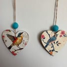 Bird themed wooden hanging heart decoration 