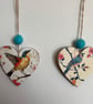 Bird themed wooden hanging heart decoration 