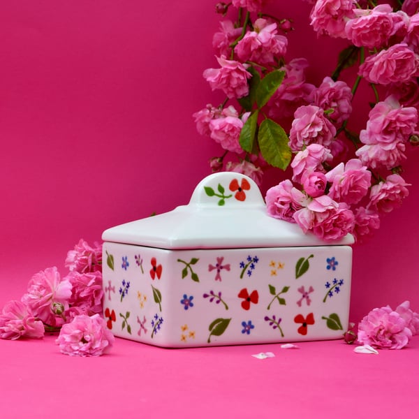Wild Flowers Butter Dish - Hand Painted