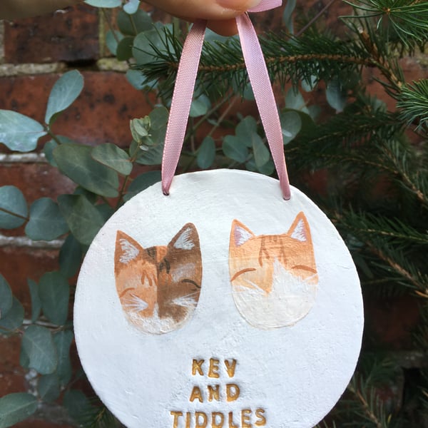 Personalised Cat Wall Hanging - Pet Wall Hanging - Double Cat