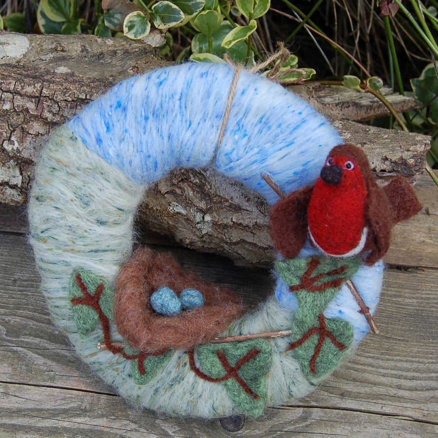 Spring Wreath,  Robin's Nest in the Ivy - nursery wall hanging. Window Wreath