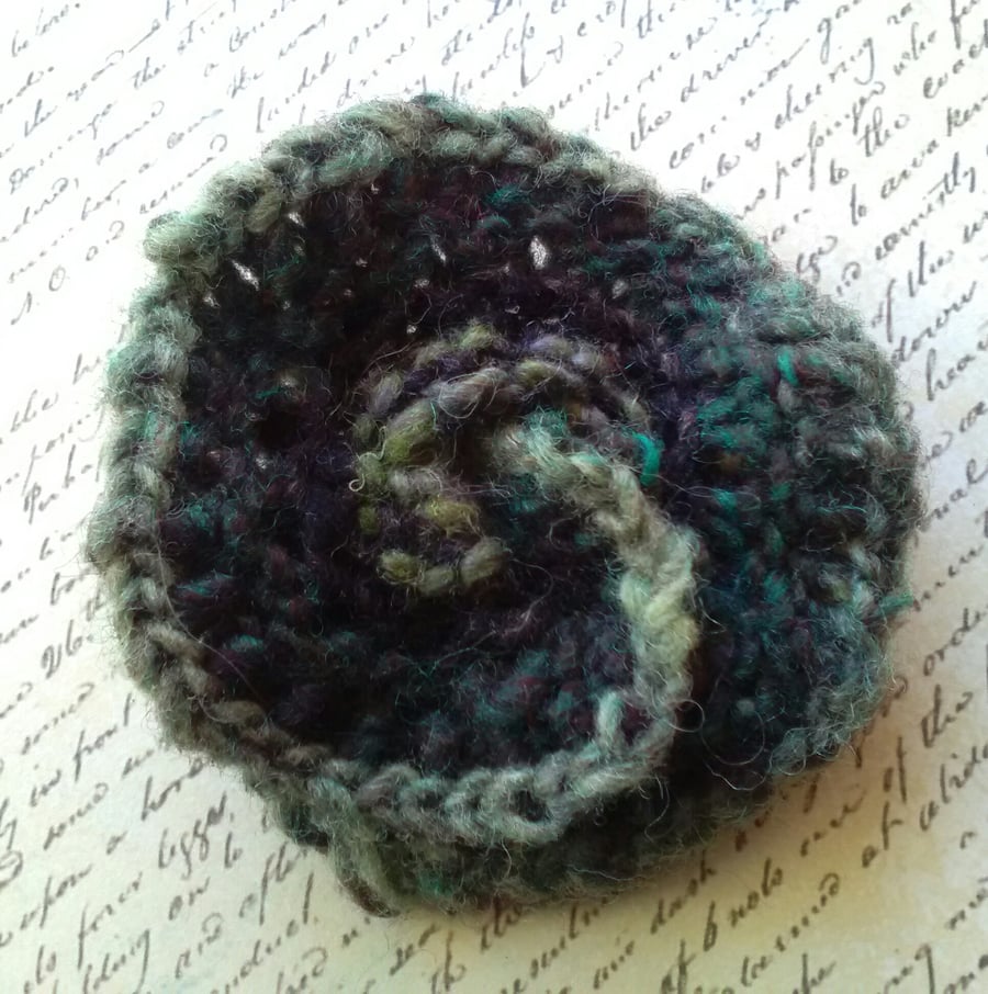 Handknit Swirl Flower Brooch