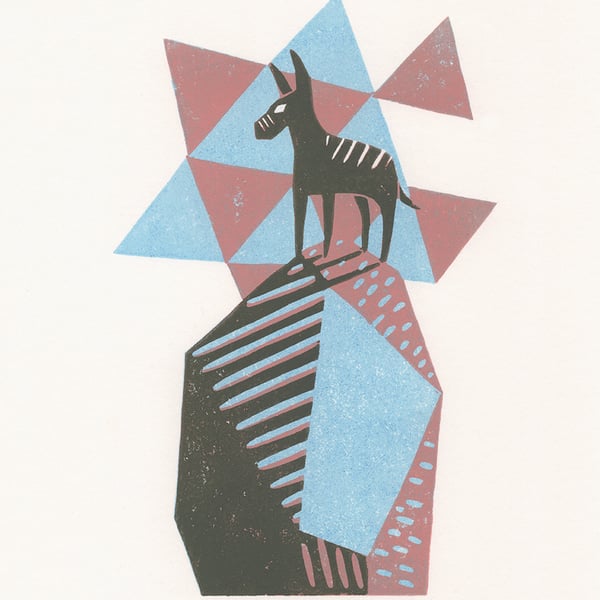 Magic Donkey No.10 Three-Colour A5 Reduction Linocut Print