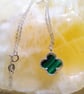 Genuine Malachite Lucky Four Leaf Clover Sterling Silver Necklace 18 Inch - Image 3