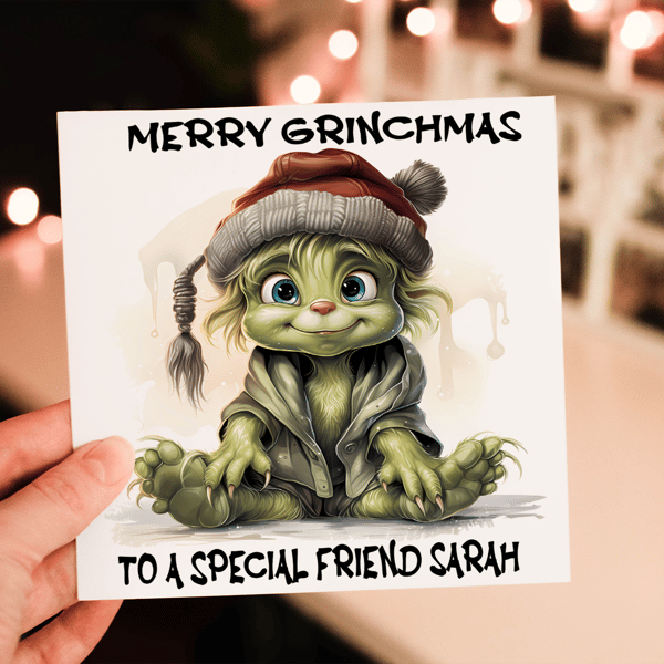 Grinch Christmas Card, Friend Christmas Card, Personalized Card for Christmas