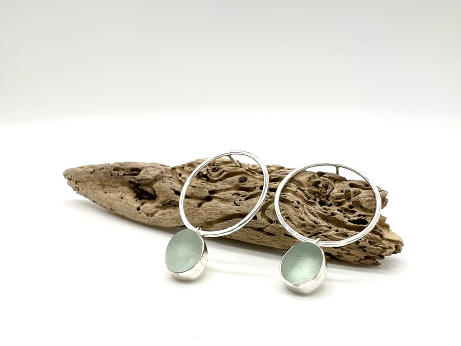 Medium Aqua Sea Glass Bubble Studs 