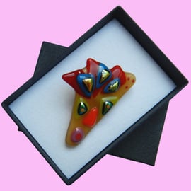 HANDMADE FUSED DICHROIC GLASS 'BEAUTY IS IN THE EYE OF THE BEHOLDER' BROOCH.