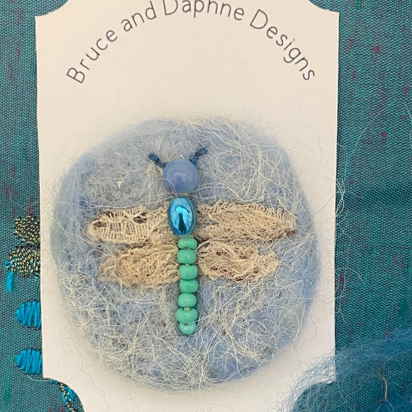 Dragonfly- Textile brooch, needle felted dragonfly with bead detail gift for her