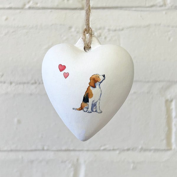 Beagle Ceramic Heart Bauble