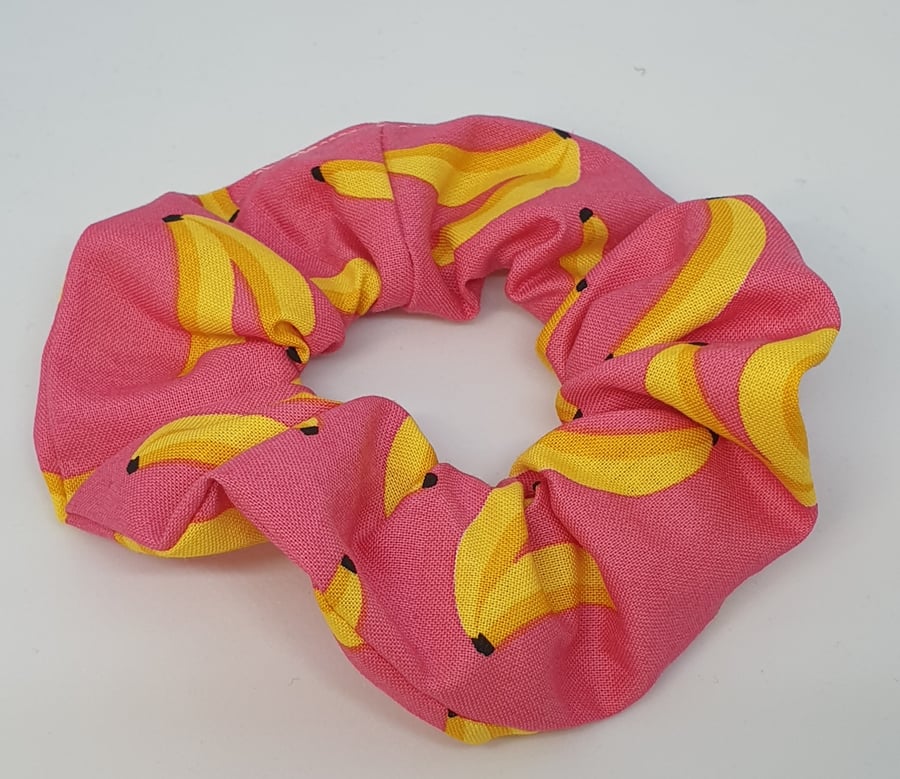 Pink banana print scrunchie.