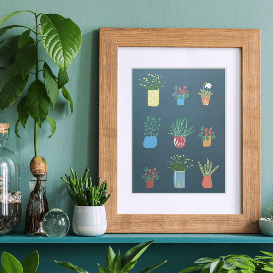 Houseplants art print - A5 size
