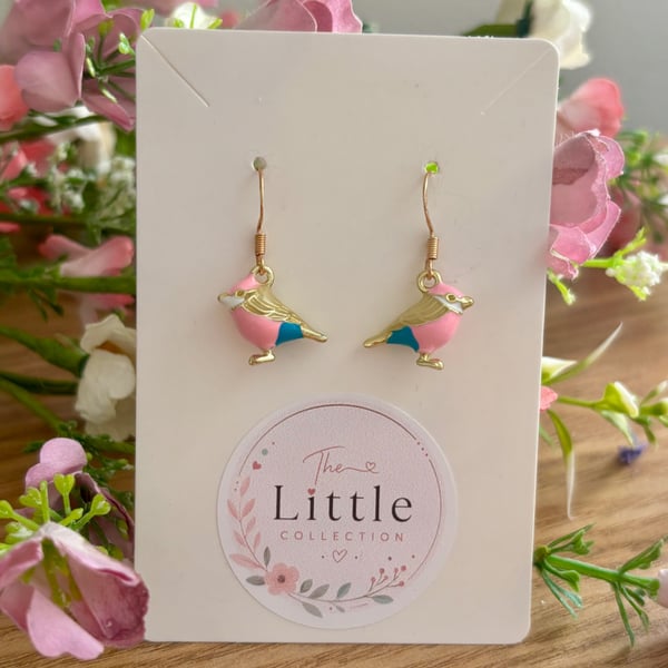 Bird Dangle Earrings, Enamel Bird Charms, Handmade Jewellery