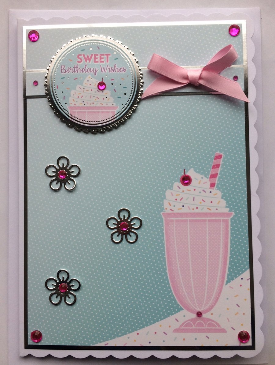 Birthday Card Sweet Birthday Wishes Milkshake Whipped Cream 3D Luxury Handmade