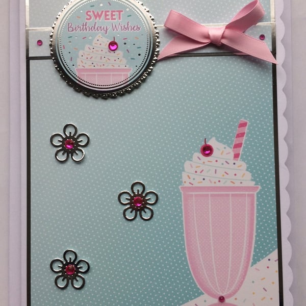 Birthday Card Sweet Birthday Wishes Milkshake Whipped Cream 3D Luxury Handmade