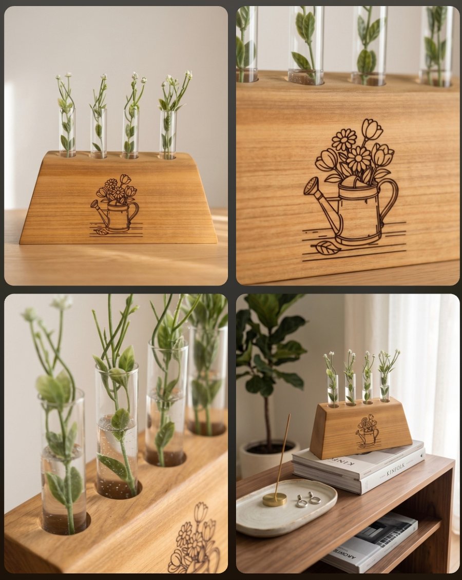 Antique cherry wood flower cuttings display 