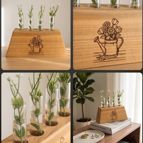Antique cherry wood flower cuttings display 