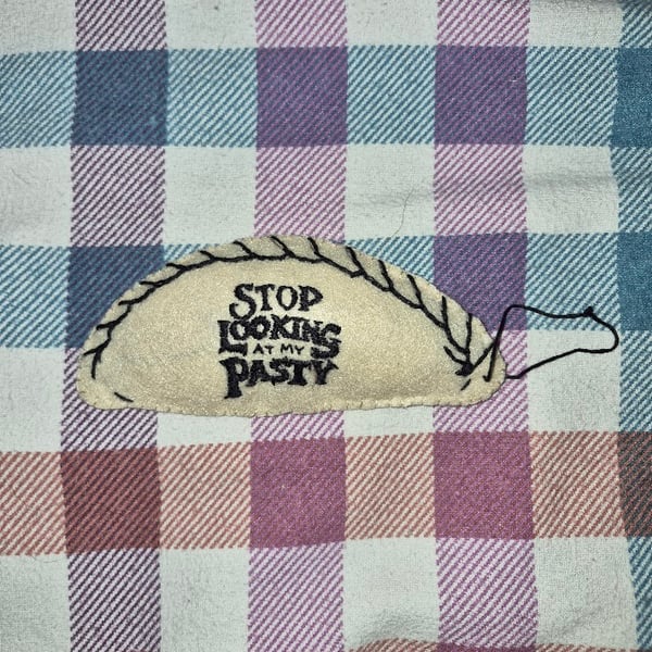 Handmade Felt Pasty Decoration – “Stop Looking at My Pasty” – One of a Kind