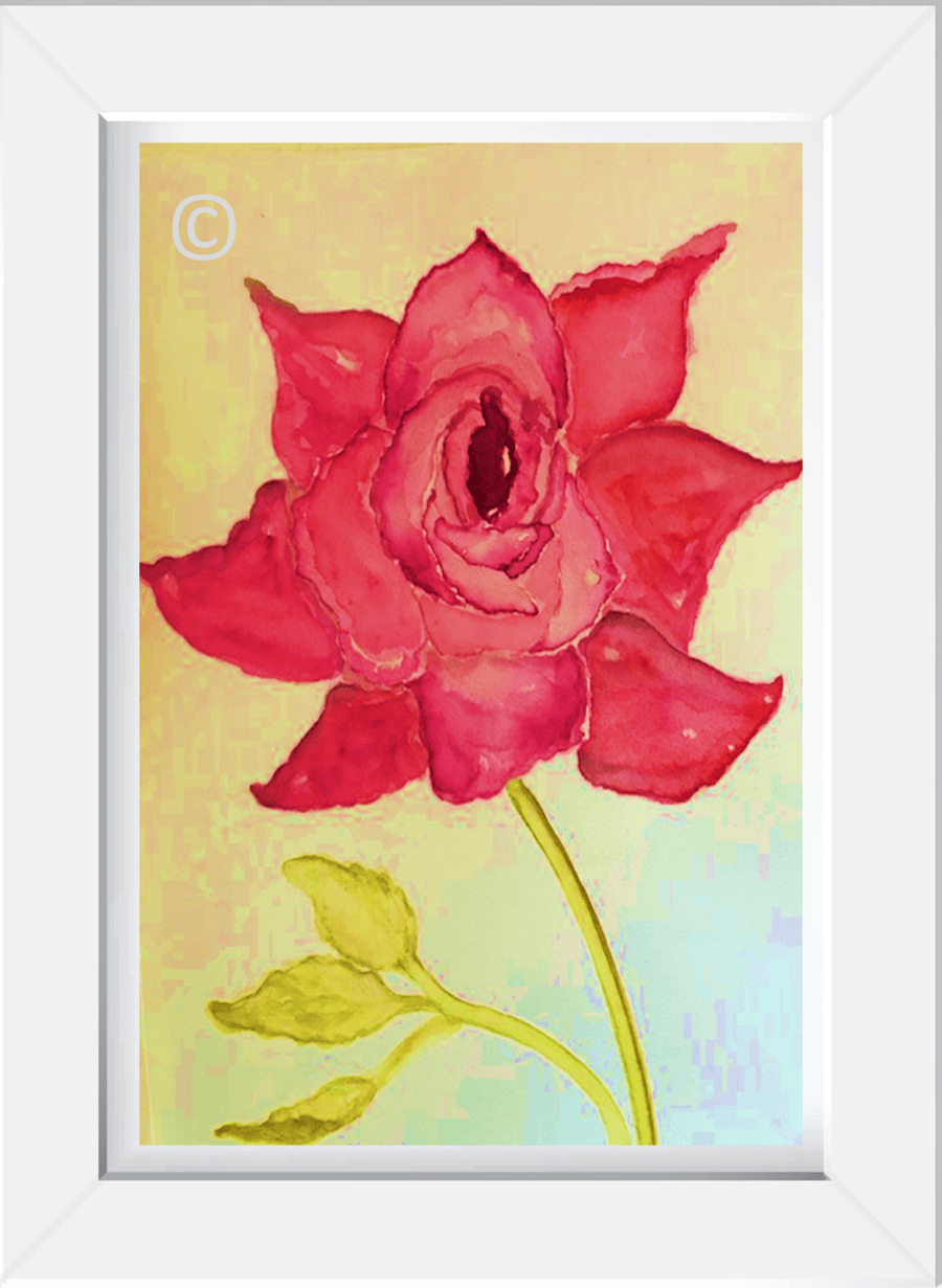 Watercolour & Digital Print Featuring a Rose with tones of orange and yellow