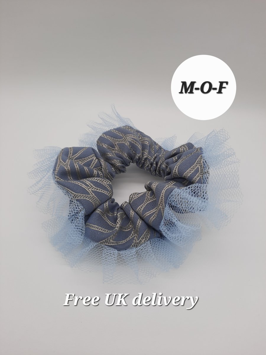 Blue scrunchie with a blue tulle trim,  3 for 2 offer. 