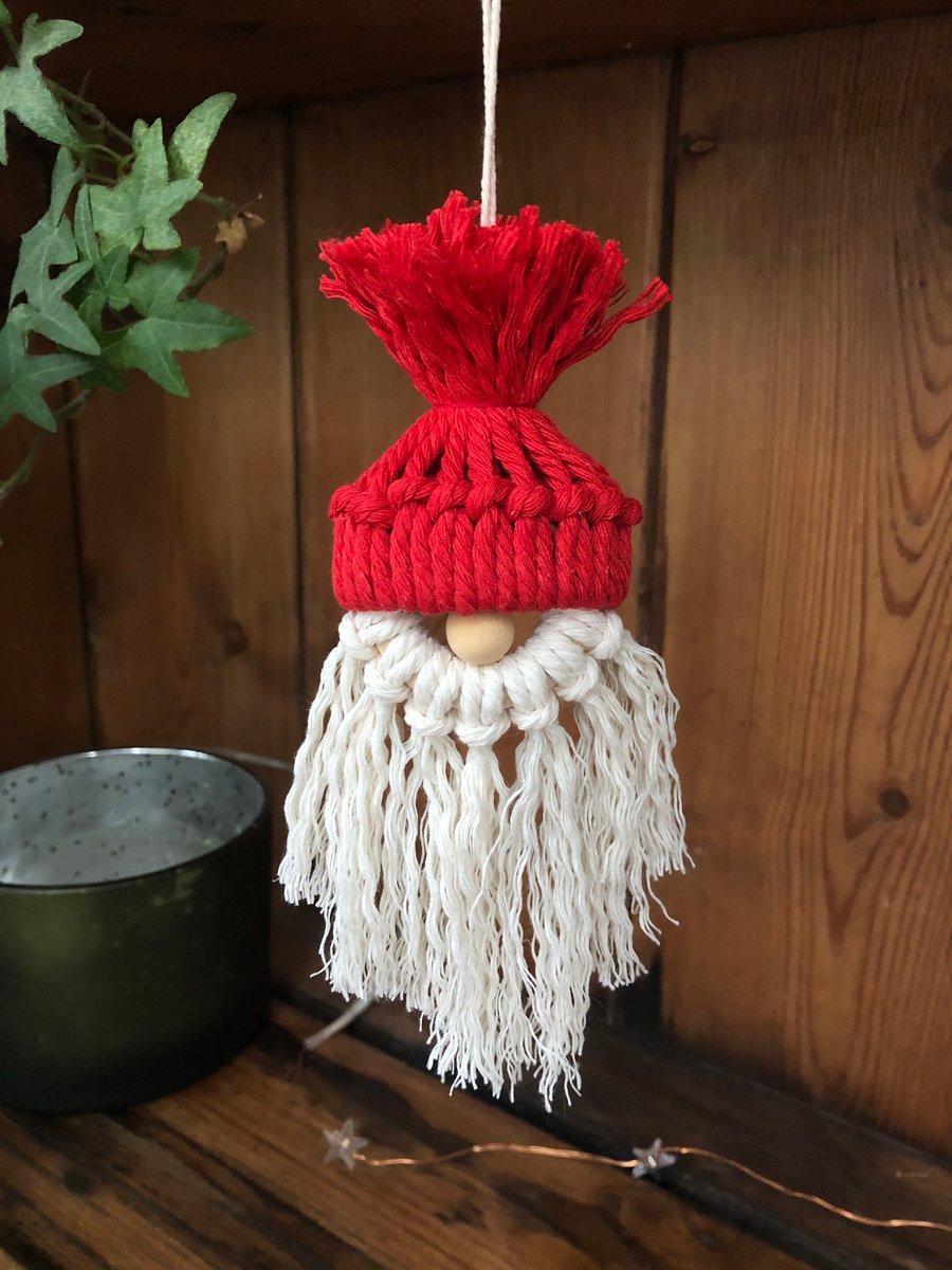 Red Macrame Santa Decorations