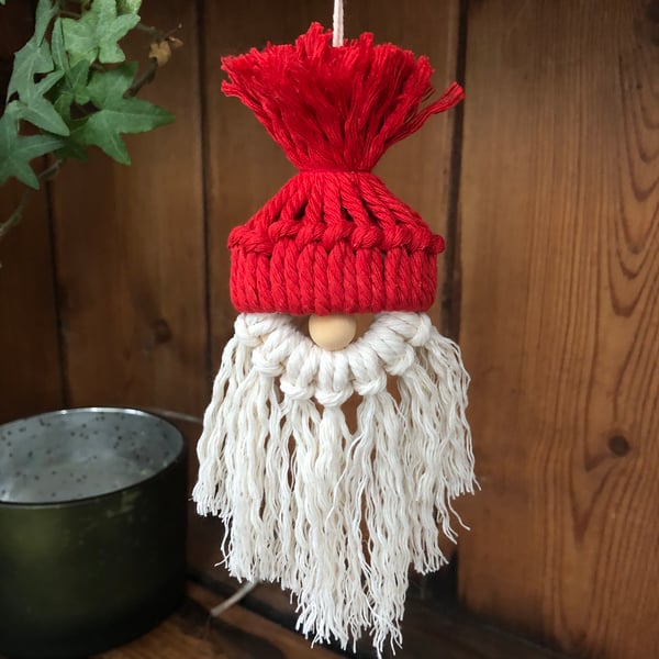 Red Macrame Santa Decorations