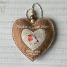 Robin embroidered felt hanging heart