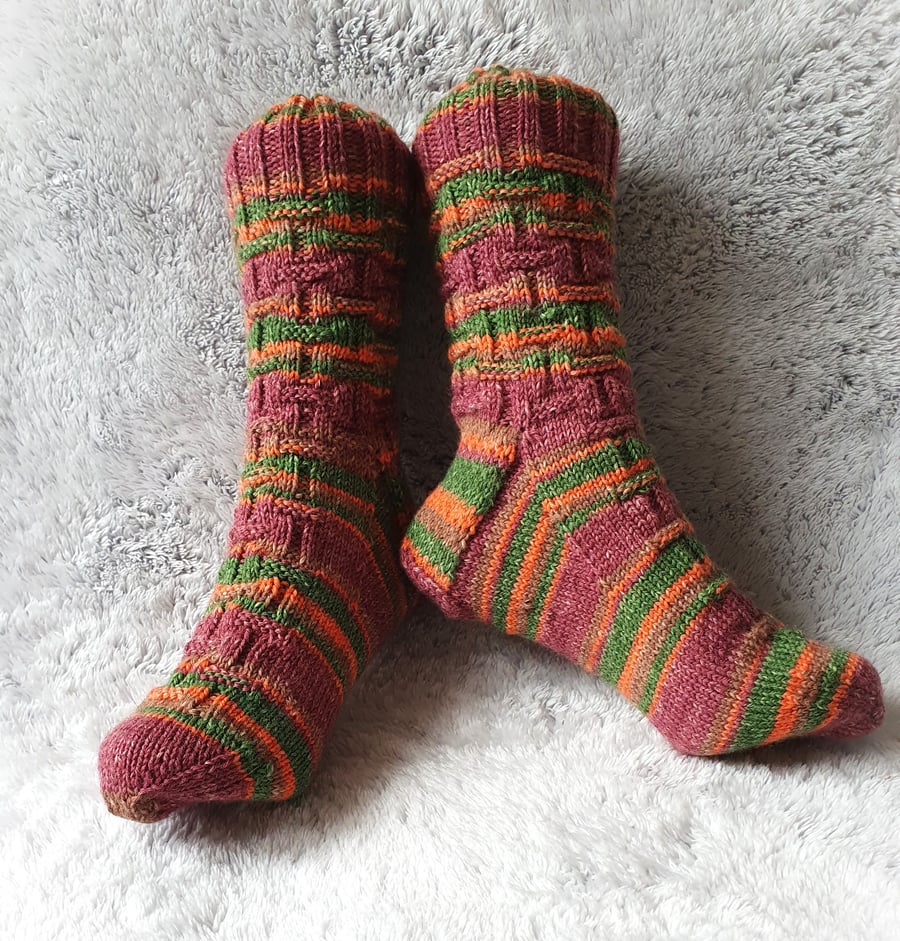 Hand Knitted Ladies' Socks, Cosy Wool Blend Socks, Colourful Socks