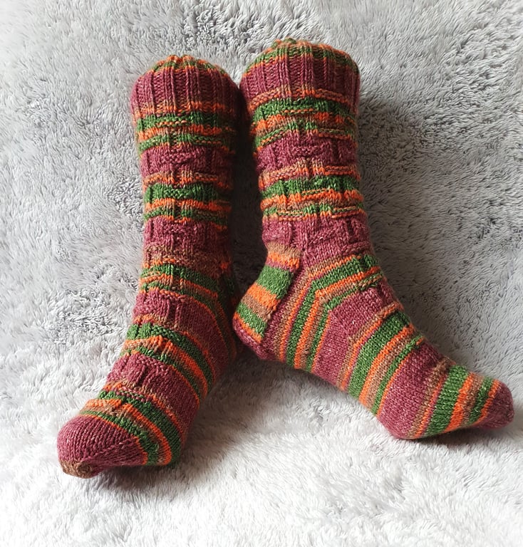 Hand Knitted Ladies' Socks, Cosy Wool Blend Socks, Colourful Socks