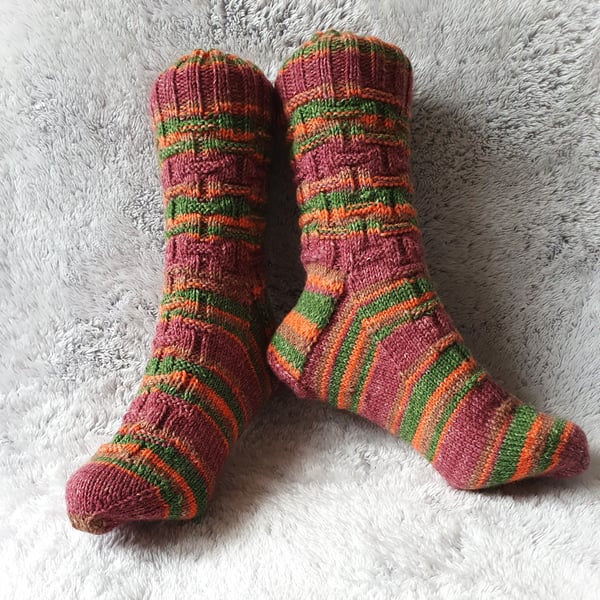 Hand Knitted Ladies' Socks, Cosy Wool Blend Socks, Colourful Socks